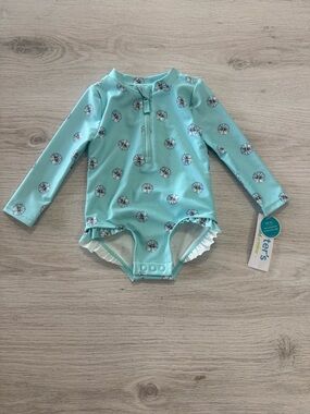 Carter's Light Turquoise Floral Long-Sleeve Swim One-Piece #P097